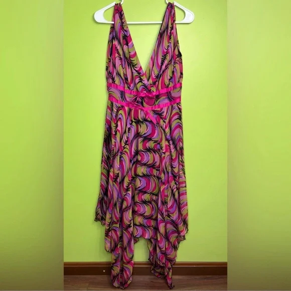Betsey Johnson | Dresses | Betsey Johnson Vintage Multicolored Silk  Asymmetric Sleeveless Dress Size L